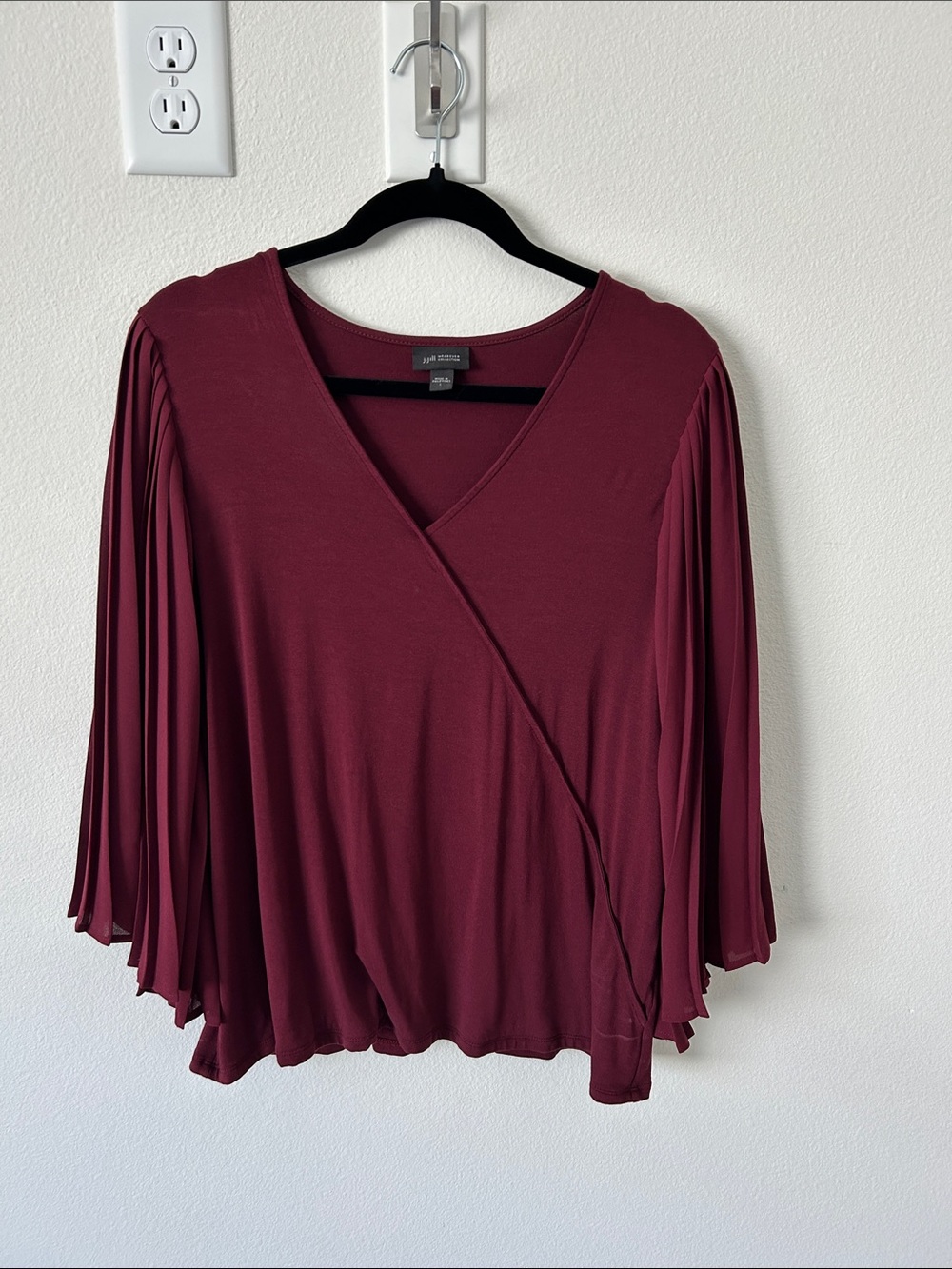 J. Jill Burgundy Wrap-Style Pleated Sleeve Blouse